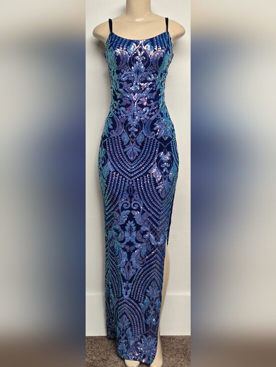 Emerald Sundae Dresses & Skirts - Emerald Sundae S Long Maxi Blue Formal Gown Dress Spaghetti Straps Sequins